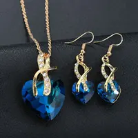 Parure de bijoux en verre cristal, boucles d'oreilles et collier, motif cœur, pour femme, plaqué or 18 carats, plaqué or rose, 18 pouces, alliage, style autrichien