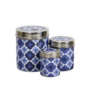 Ensemble de récipients alimentaires à motif marocain, hermétiques, en acier inoxydable, ronds, bleu et blanc - Product Image 6