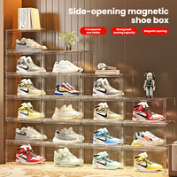 Boîte de rangement à chaussures transparente empilable magnétique de haute qualité, anti-poussière, avec ouverture latérale, grande capacité