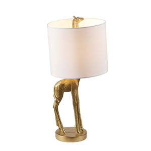 HMS 17 \ "moderna lampada da tavolo giraffa classica in oro testurizzato in ferro corpo bianco a tamburo con paralume E26 batteria per camere da letto - Product Image 2