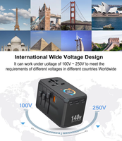 Adaptateur de voyage universel GAN 140W, nouveau produit 2026, prise électrique, adaptateur de voyage avec 2500W, 4 ports Type C, 1 port USB, prise UK US AU EU