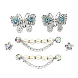 Resin Silver Diamond Butterfly Pearl <strong>Chain</strong> Women's Floral Shoe Buckle Clog Charms Set - Product Image 3