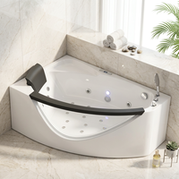Baignoire à remous en acrylique blanche courbée moderne, pour salle de bain principale, avec chauffage à température constante et panneau de commande