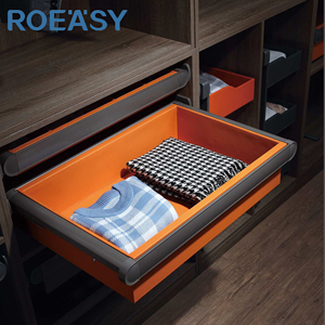 <span class=keywords><strong>Cesta</strong></span> <span class=keywords><strong>extraíble</strong></span> para guardarropa con acabado de cuero: organizador de almacenamiento telescópico estilo cajón incorporado para armarios domésticos - Product Image 1