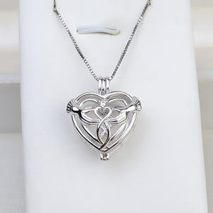 Pendentif en argent S925 en forme de cœur pour femmes, accessoire de perle DIY de 10 mm, cage vide sans trous, motif marée 1816, breloques numérotées - Product Image 2