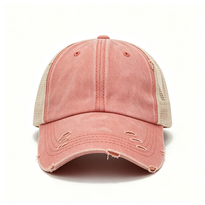 Casquette trucker pour femme avec ouverture pour queue de cheval, en coton délavé et usé, dos en maille, style Y2K, décontractée, pour l'extérieur, logo personnalisé - Product Image 2