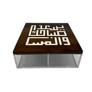 Luxury Calligraphy Transparent Plexiglass Acrylic Acacia wood mother of pearl inlay Storage Box jewelry handmade box