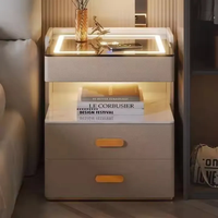 Table de chevet moderne de luxe à deux niveaux, prix abordable, table de chevet intelligente avec tiroir sécurisé et lumière LED, chargeur sans fil