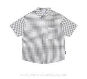 Áo sơ mi nam mùa hè kiểu dáng hộp, kẻ ca rô, tay ngắn, thiết kế OEM tùy chỉnh, đa năng, cổ điển, kẻ sọc, cài nút, kiểu polo tay ngắn - Product Image 6