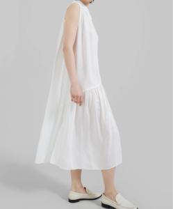 Robe d'été en <span class=keywords><strong>lin</strong></span> à revers pour femmes Robe à la mode sans manches décontractée blanche jupe longue en <span class=keywords><strong>lin</strong></span> pour femmes - Product Image 5