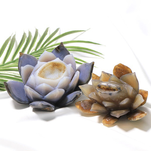 Bán buôn đánh bóng mã não tự nhiên geode Hoa Sen Tay Chạm Khắc pha lê druse chữa bệnh đá linh vật cho trang trí nội thất sử dụng Quà Tặng - Product Image 1