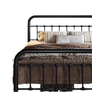 Металлический каркас кровати Queen-Size в викторианском стиле, черная платформа из кованого железа с изголовьем и подножкой, прочная для дома - Product Image 1