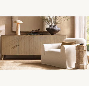 Neoclassical Reeded Oak Wood <b>Sideboard</b> Cabinet with Aluminum Hardware for Luxury Hotel and Residential Projects - Product Image 2