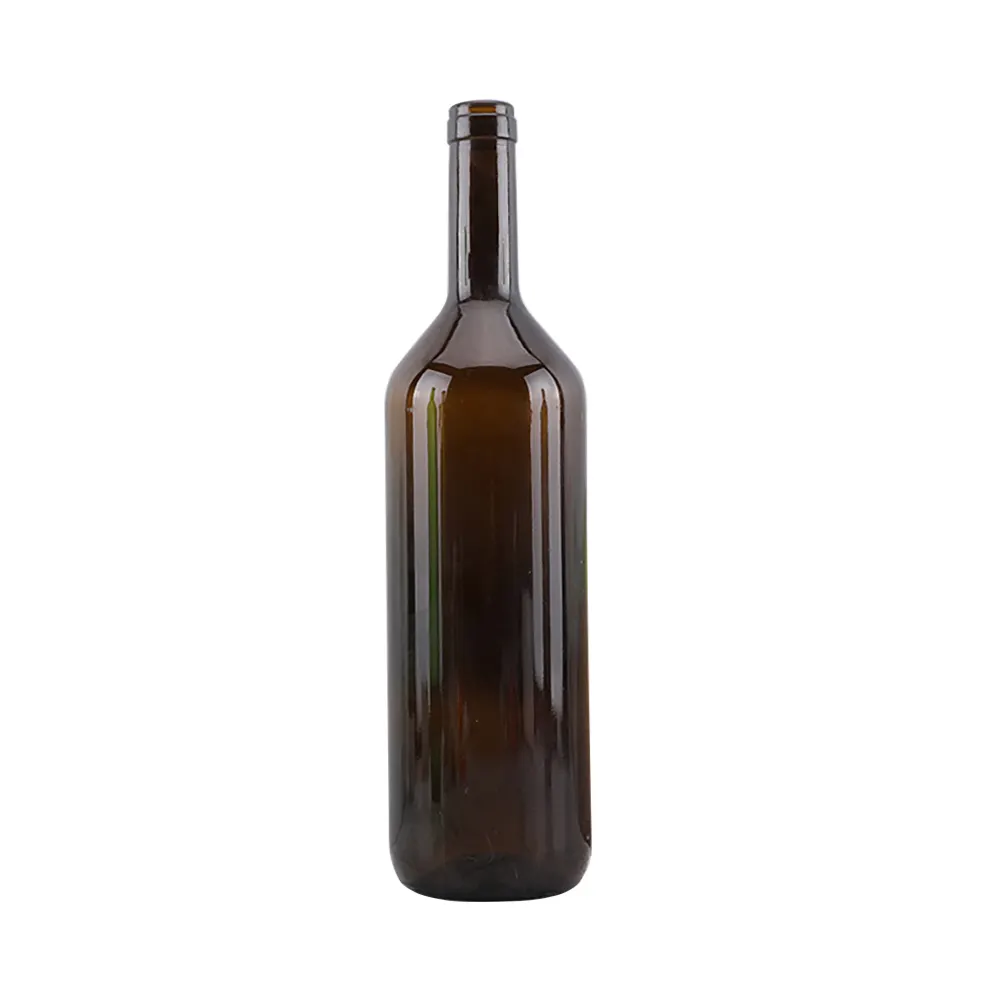 زجاجات مخروطية بوردوه فارغة بسعر الجملة 750 مل زجاجة خمور ونبيذ دائرية زجاجية شفافة خضراء وزرقاء كهرمان مزودة بسدادة