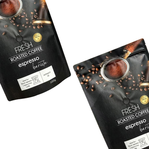 Custom Printed Black Stand Up Pouch 1000g Resealable Zipper Aluminum Foil <b>Bag</b> With One-way Air Valve For <b>Roasted</b> Coffee Beans - Product Image 6