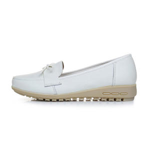 Vente chaude femmes confortable blanc anti-dérapant bout fermé arc infirmière <span class=keywords><strong>chaussures</strong></span> pleine fleur en cuir de vache <span class=keywords><strong>compensées</strong></span> sans lacet hôpital - Product Image 2