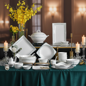 50 Piece Classic Silver Edge Translucent Eco-friendly Bone China Charger Plate Dinnerware Set Lead-free Dishwasher Safe - Product Image 1