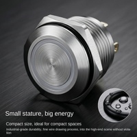 Interrupteur à bouton-poussoir momentané 220V ON/OFF 1NO à tête plate en oxyde d'aluminium noir, éclairage LED rouge, étanche IP65, pour usage domestique