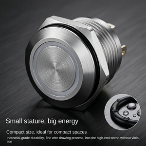 Black Metal 220V ON/OFF 1NO Flat Head Push Button <b>Switch</b> Red Power Symbol Light IP65 Waterproof Ring Illuminated Momentary LED - Product Image 2