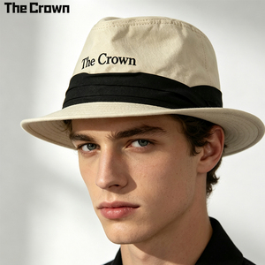 Custom Logo Cotton Twill Fedora <b>Hat</b> Wholesale Bulk Printed Bucket <b>Hat</b> With Pleated <b>Band</b> Manufacturer - Product Image 2