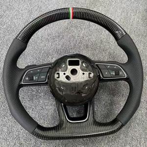 Volant en cuir à fond plat en fibre de carbone personnalisé pour <span class=keywords><strong>Audi</strong></span> RS7 A4 B8.5 2016 A3 <span class=keywords><strong>RS4</strong></span> A4 A5 TT B6 S8 D4 S4 B8 B9 RS3 - Product Image 2