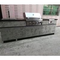 Set Dapur Pulau Modular Desain Modern dari Baja Anti Karat dan MDF, Dilengkapi Grill Gas dan Arang untuk BBQ Outdoor yang Dapat Disesuaikan