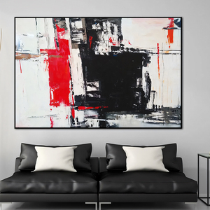 Vente en gros d'œuvres d'art personnalisées pour hôtels <span class=keywords><strong>noir</strong></span> <span class=keywords><strong>blanc</strong></span> abstrait toile Art mural <span class=keywords><strong>rouge</strong></span> accent dynamique atmosphère luxe espace décor huile - Product Image 4