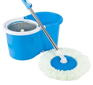 Juego de Cubo de Fregado Giratorio 360° de Alta Resistencia con Mango de Acero Inoxidable, Uso en Seco y Húmedo, 2 Cabezales de Fregado - Product Image 3