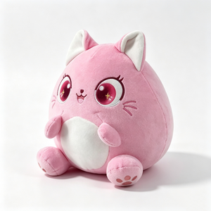 Customized Soft pink kitty <b>plush</b> with embroidered eye, Round pink <b>cat</b> <b>plush</b> with big star eyes, Chubby <b>cat</b> <b>plush</b> with white bell - Product Image 3