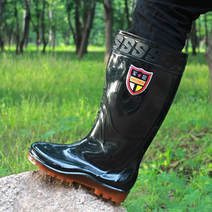 Botas de Lluvia para Hombre, Color Negro Sólido, PVC Impermeable, Resistentes al Desgaste, Zapatos de Trabajo con Tacón Bajo para Adultos - Product Image 4
