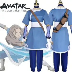 Anime Avatar The Last Airbender Katara kostum Cosplay untuk wanita pesta Halloween setelan mewah gaun biru pakaian karnaval Hanfu dewasa