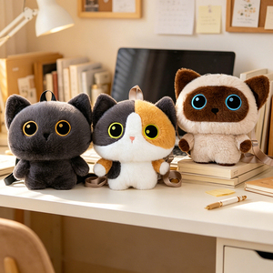 Sac à dos en peluche de haute qualité, super doux, mignon, en forme de chat de dessin animé 3D, avec des sangles réglables pour enfants et adultes - Product Image 1