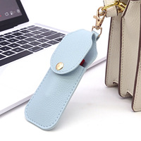 Porte-rouge à lèvres et étui en cuir PU, porte-clés portable, sac de rangement pour baume à lèvres, trousse de maquillage de voyage