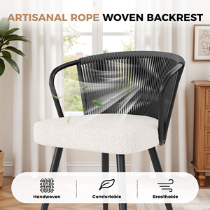 Chaise de salle à manger ergonomique moderne et respirante, avec dossier artisanal en corde tressée, assise en polaire Teddy et pieds réglables - Product Image 3