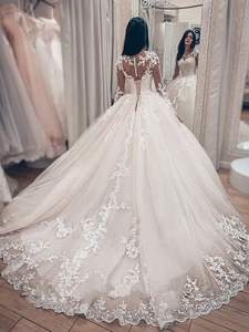 Robe de mariée sur mesure en gros, <span class=keywords><strong>jupe</strong></span> Peng, taille cintrée, dentelle appliquée, traîne, robe de mariée - Product Image 2