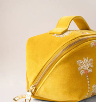 Pochette à cosmétiques en velours doux de grande capacité personnalisée, fermeture à glissière, motif brodé tendance, organiseur de maquillage avec poignée