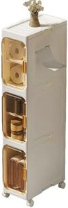 Modern Double Tier 18.5cm Length Bathroom Vertical <b>Slim</b> Storage Cabinet Narrow Plastic with Wheels - Product Image 3