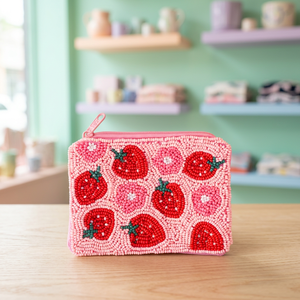 Pochette à monnaie carrée artisanale Jaunty avec perles et couleurs mélangées, fermeture éclair brodée, mini sac de voyage et de usage quotidien portable - Product Image 1