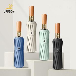 Paraguas de Negocios Resistente al Viento de 32 Varillas para Hombre, Totalmente Automático, con Mango de Madera, Plegable, Impermeable, con Protección Solar para la Lluvia - Product Image 1