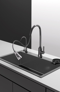 Évier de cuisine moderne de luxe à une cuvette SUS304 en <span class=keywords><strong>millet</strong></span> noir et diamant, robinet fait à la main, extractible, nano traitement de surface - Product Image 2