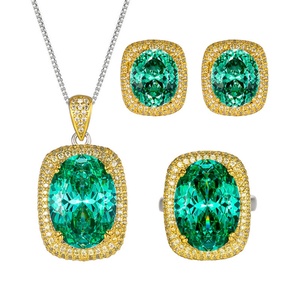 High End Eco-friendly Copper 13*18mm Green Zircon Pendant Earrings <b>Ring</b> <b>Set</b> Gold Plated Jewelry <b>Set</b> <b>Women</b> for Everyday Wear - Product Image 1