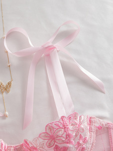 <b>Sexy</b> Mesh Flower Embroidered Bow Strap Bra Women Erotic Underwire Push up Lingerie <b>Set</b> - Product Image 6