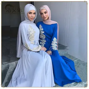 穆斯林女式迪拜长袍时尚优雅绣花长款大秋千连衣裙伊斯兰服装女abaya