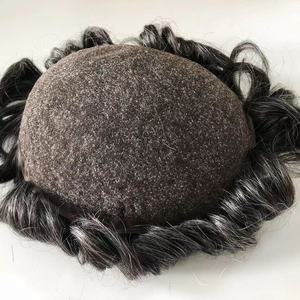 Vendita calda naturale invisibile pizzo pieno pizzo personalizzato 1 b40 colore nero <span class=keywords><strong>con</strong></span> capelli umani grigiastro uomo <span class=keywords><strong>parrucca</strong></span> sistema di capelli Toupee per gli <span class=keywords><strong>uomini</strong></span> - Product Image 1