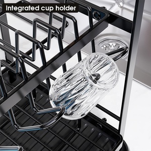 <span class=keywords><strong>Escurridor</strong></span> de Platos de 2 Niveles Estilo Nórdico con Asas de Madera Natural, Organizador de Fregadero de Cocina de Metal Negro y <span class=keywords><strong>Escurridor</strong></span> - Product Image 3