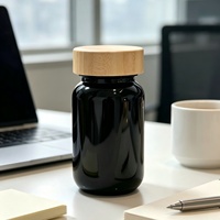 Vente en gros de compléments alimentaires, emballage de comprimés à base de plantes, flacon en verre noir personnalisé, couvercle à vis en bambou, protection UV, flacon pour capsules