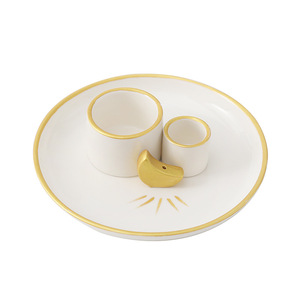 Plateau <span class=keywords><strong>de</strong></span> combustion transfrontalier en céramique pour sauge blanche <span class=keywords><strong>de</strong></span> Californie, design créatif, avec motif Lune Dorée, servant également <span class=keywords><strong>de</strong></span> bougeoir, et accompagné d'une assiette en bois du Pérou - Product Image 5
