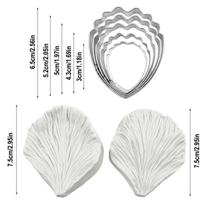 5 pièces en acier inoxydable <span class=keywords><strong>pivoine</strong></span> Cutter 2 pièces Fondant Silicone moule fleur veinage moule Veiner pétale faisant outil - Product Image 4