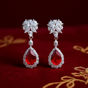 Classic <b>Water</b> Drop Earrings For Women With Red Zircon And Rhinestone Prong Setting Wedding Fashion Jewelry - Product Image 2