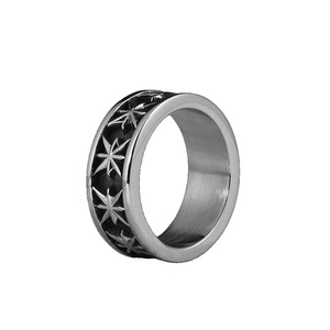 Men's <b>Titanium</b> Steel <b>Ring</b> Star Pattern Silver Color Punk Retro Style Gift Jewelry - Product Image 5